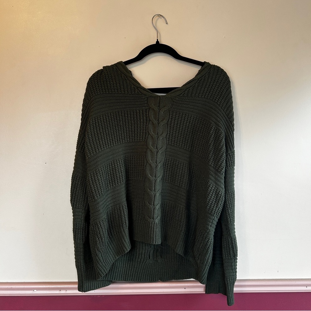 No Boundaries Dark Green V-Neck Sweater
